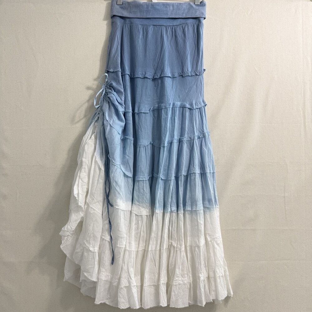 NWT Solitaire Women Blue Ombre Cotton Boho Maxi Skirt Size Small